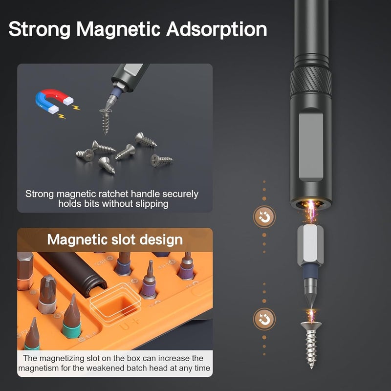 Bomivoi 42 in 1 Magnetic Screwdriver Set, DIY Ratchet Screwdriver Set, Multi Bit Magnetic Drive Set with Detachable Ratchet Handle, Portable Compact Repair Tool Kit for Home Furniture Computer Bicycle - Image 4